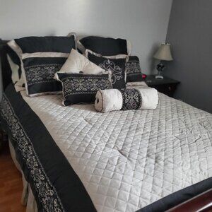 Bed in A Bag - Whole Set  Comforter Throw Pillows Shams Sheets Dust Ruf & Lamp